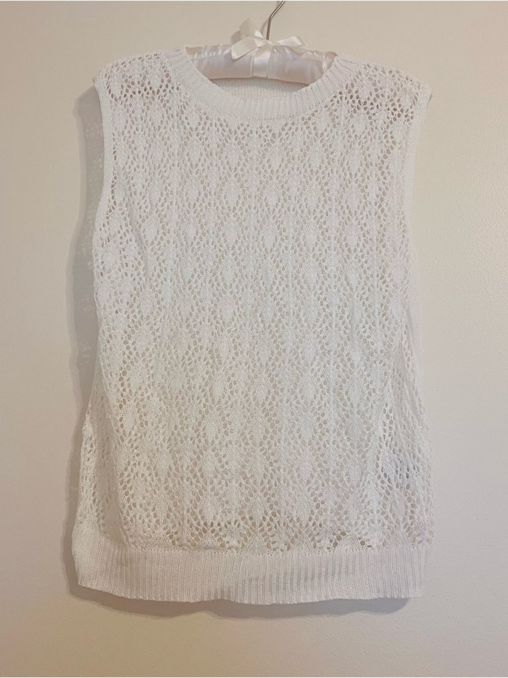 White Pointelle Knit Sleeveless Top